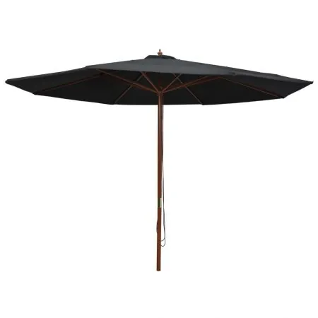  Umbrelă de soare de exterior, stâlp din lemn, negru, 350 cm
