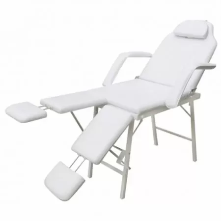  Scaun tratament facial, piele artificială, 185x78x76 cm, alb