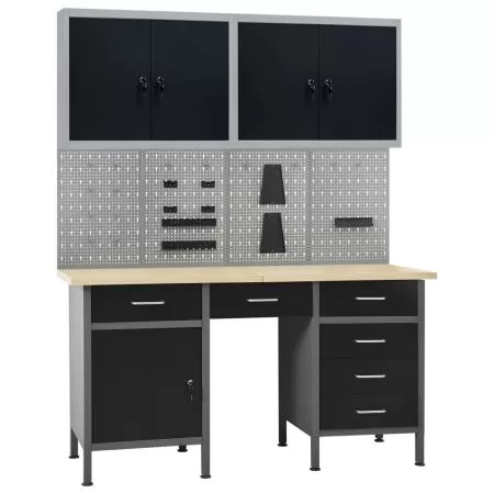  Banc de lucru cu patru panouri de perete și două dulapuri