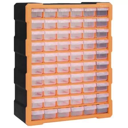 Organizator cu 60 de sertare, portocaliu si negru, 60 sertare