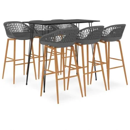 Set mobilier de bar, 7 piese, negru si gri, 60 x 60 x 105 cm