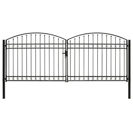  Poartă de gard dublă cu arcadă, negru, 400 x 175 cm, oțel