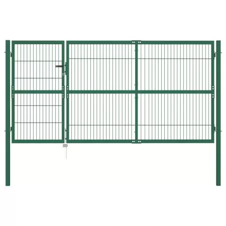 Poarta gard de gradina cu stalpi, verde, 6 x 190 cm