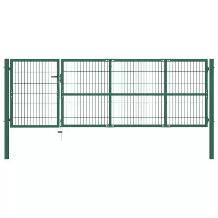  Poartă gard de grădină cu stâlpi, verde, 350 x 100 cm, oțel