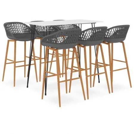 Set mobilier de bar, 7 piese, alb si gri, 60 x 60 x 105 cm