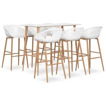 Set mobilier de bar, 7 piese, alb, 60 x 60 x 105 cm