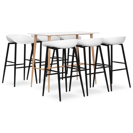 Set mobilier de bar, 7 piese, alb, 60 x 60 x 105 cm