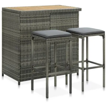  Set de bar, 3 piese, gri, poliratan