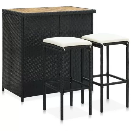 Set mobilier de bar, 3 piese, negru si maro, 60 x 60 x 105 cm