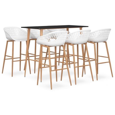 Set mobilier de bar, 7 piese, alb si negru, 60 x 60 x 105 cm