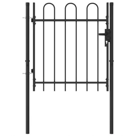  Poartă de gard cu o ușă, vârf arcuit, negru, 1 x 1 m, oțel 