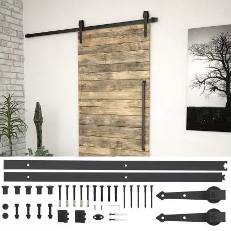  Set piese pentru ușă glisantă, negru, 183 cm, oțel  