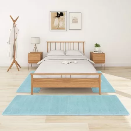 Set 3 bucati covoare de pat latoase, turcoaz