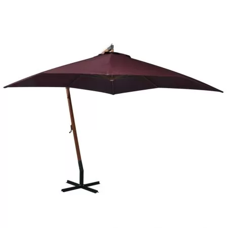  Umbrelă grădină suspendată cu stâlp bordo 3x3 m lemn masiv brad