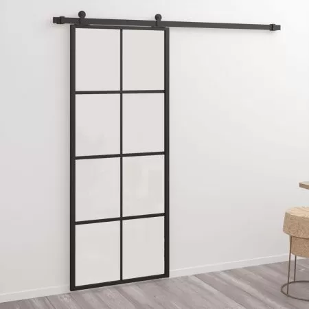  Ușă glisantă, negru, 76x205 cm, aluminiu și sticlă ESG
