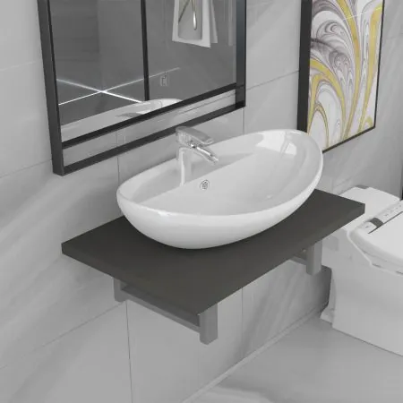  Set mobilier de baie, 2 piese, gri, ceramică