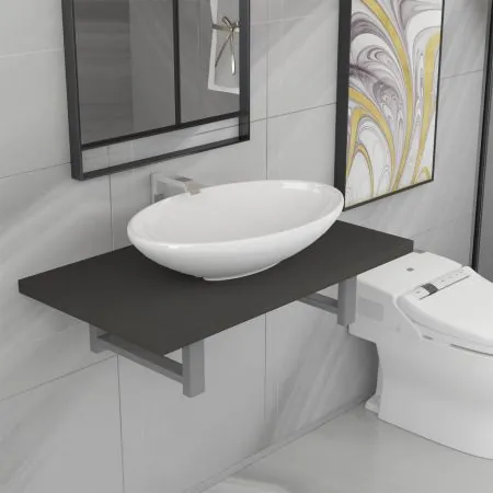  Set mobilier de baie, 2 piese, gri, ceramică
