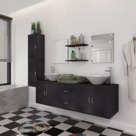  Set mobilier baie 11 piese, chiuvete și robinete incluse, negru