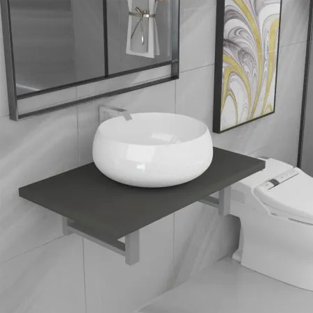  Set mobilier de baie, 2 piese, gri, ceramică