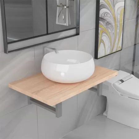  Set mobilier de baie din două piese, stejar, ceramică
