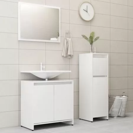  Set mobilier de baie, 3 piese, alb, lemn prelucrat