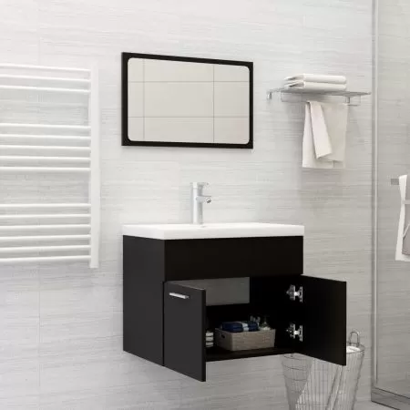  Set mobilier de baie, negru, lemn prelucrat