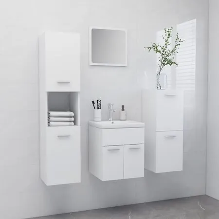  Set mobilier de baie, alb, lemn prelucrat