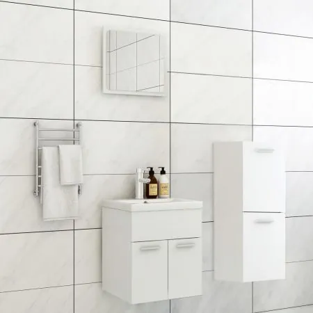  Set mobilier de baie, alb, lemn prelucrat