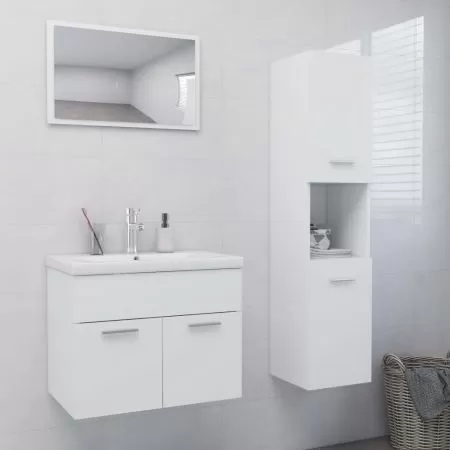  Set mobilier de baie, alb, lemn prelucrat