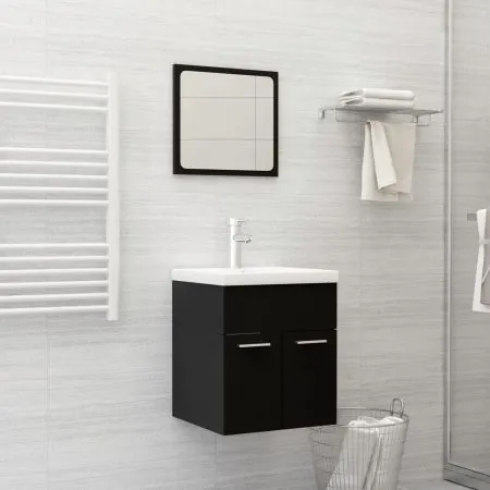  Set mobilier de baie, negru, lemn prelucrat