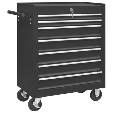  Cărucior de scule pentru atelier cu 7 sertare, negru  