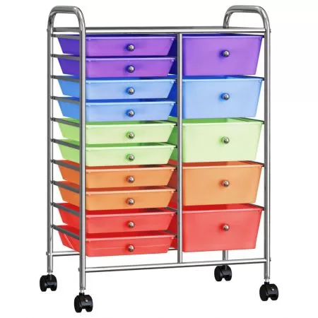  Cărucior depozitare mobil cu 15 sertare XXL multicolor plastic