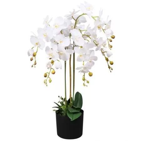  Plantă artificială orhidee cu ghiveci, 75 cm, alb