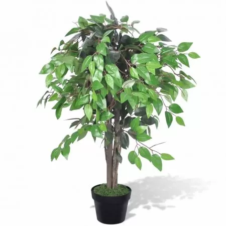 Ficus artificial cu aspect natural si ghiveci, verde, 90 cm