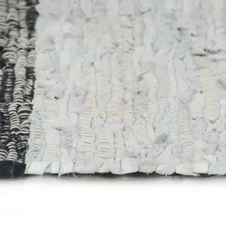 Covor Chindi tesut manual gri deschis si negru piele, negru, 80 x 160 cm