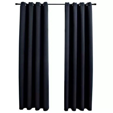 Set 2 bucati draperii opace cu inele metalice, negru, 140 x 245 cm