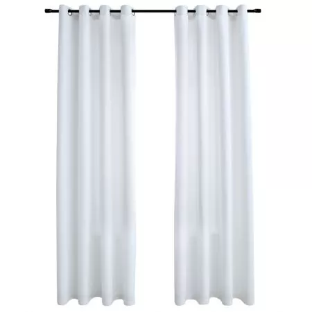 Set 2 bucati draperii opace cu inele metalice, alb, 140 x 175 cm