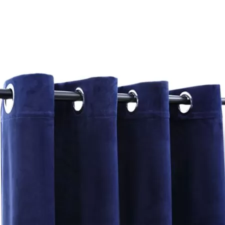 Draperii opace & inele 2 buc. albastru inchis 140x175cm catifea, albastru închis, 140 x 175 cm