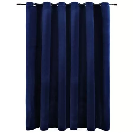 Draperie opaca albastru inchis 290x245cm catifea inele metalice, albastru închis, 290 x 245 cm