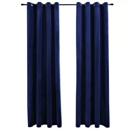 Set 2 bucati draperii opace cu inele, albastru închis, 140 x 225 cm