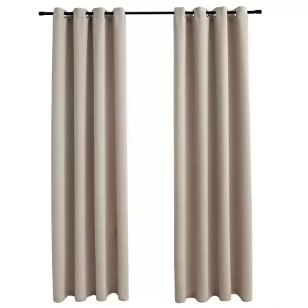 Set 2 bucati draperii opace cu inele metalice, bej, 140 x 245 cm