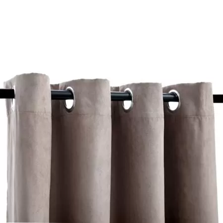 Set 2 bucati draperii opace cu inele metalice, gri taupe, 140 x 245 cm, cu aspect de piele întoarsă