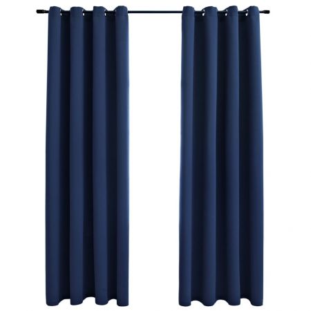 Draperii opace cu inele metalice, albastru, 140 x 175 cm