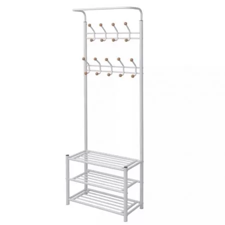  Cuier haine cu raft pentru pantofi, alb, 68 x 32 x 182,5 cm