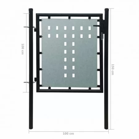 Poarta de gard cu o usa, negru, 100 x 150 cm