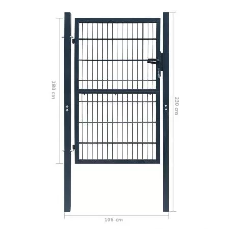Poarta pentru gard 2D (simpla), gri, 106 x 230 cm