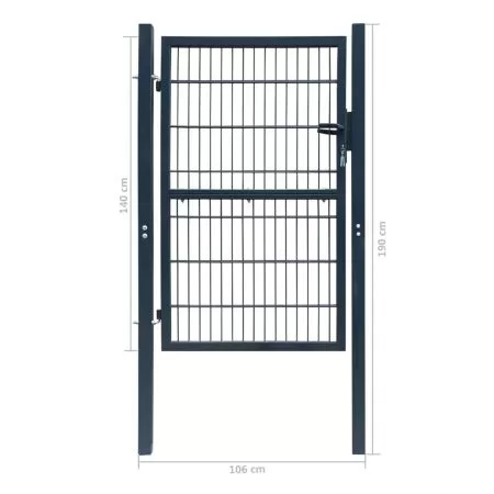 Poarta pentru gard 2D (simpla), gri, 106 x 190 cm