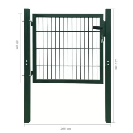 Poarta pentru gard 2D (simpla), verde, 106 x 130 cm