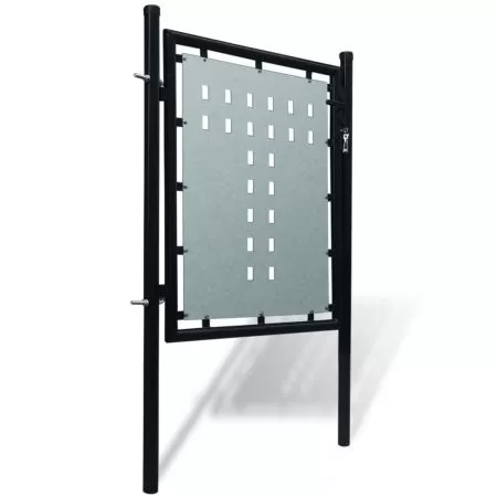 Poarta de gard cu o usa, negru, 100 x 125 cm