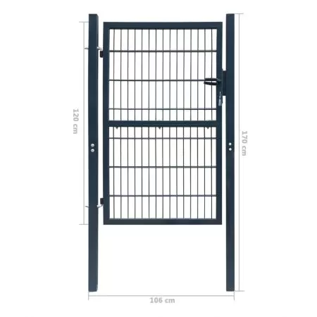 Poarta pentru gard 2D (simpla), gri, 106 x 170 cm